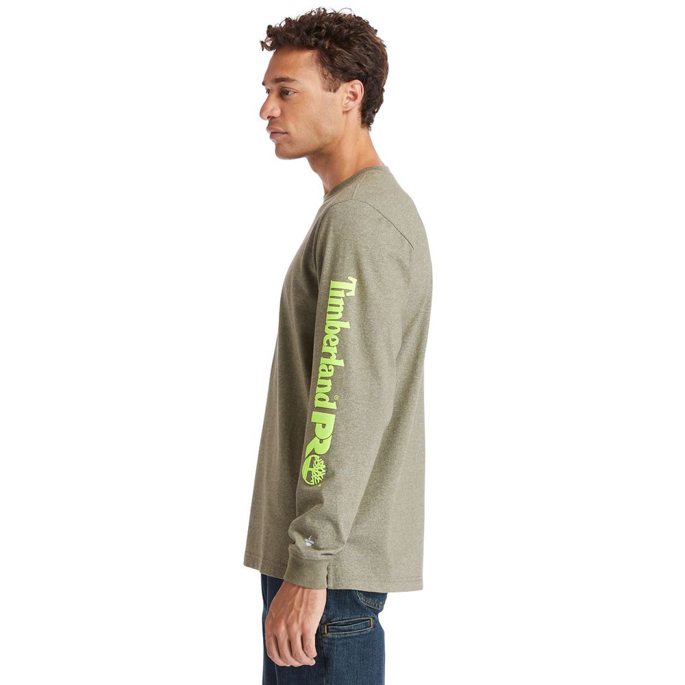 Camisetas Timberland Hombre Pro® Base Plate Long-Sleeve Logo Verde Oliva - Chile FNP-095742